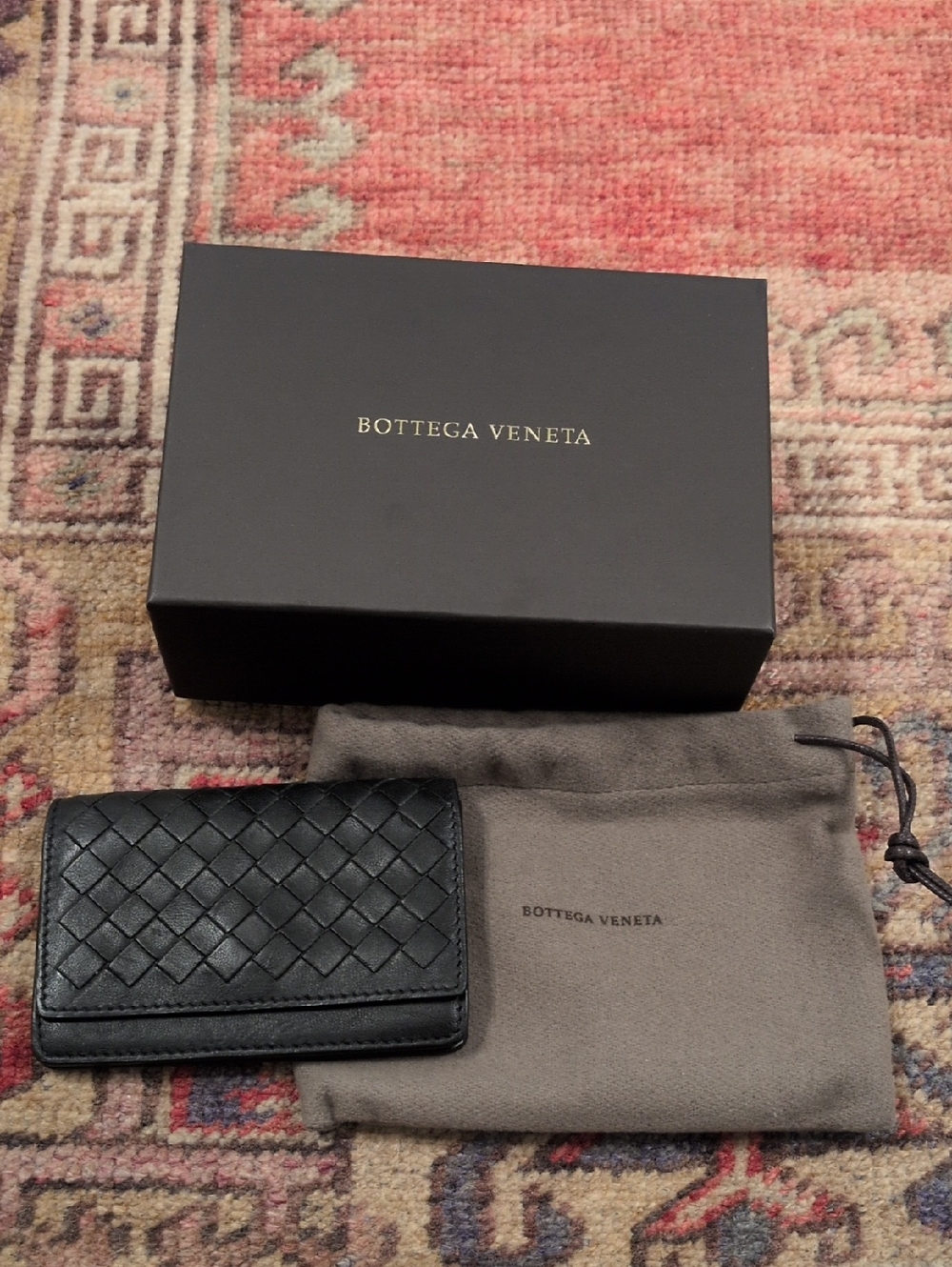 Bottega Veneta Black Intrecciato Leather Card Case with Pouch